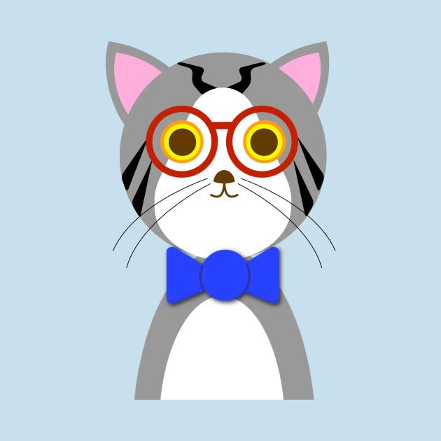 Professor Cattington is a gray cat with a white patch on her face and stomach. She also has six black stripes on her head. She is wearing red glasses and a blue bowtie.